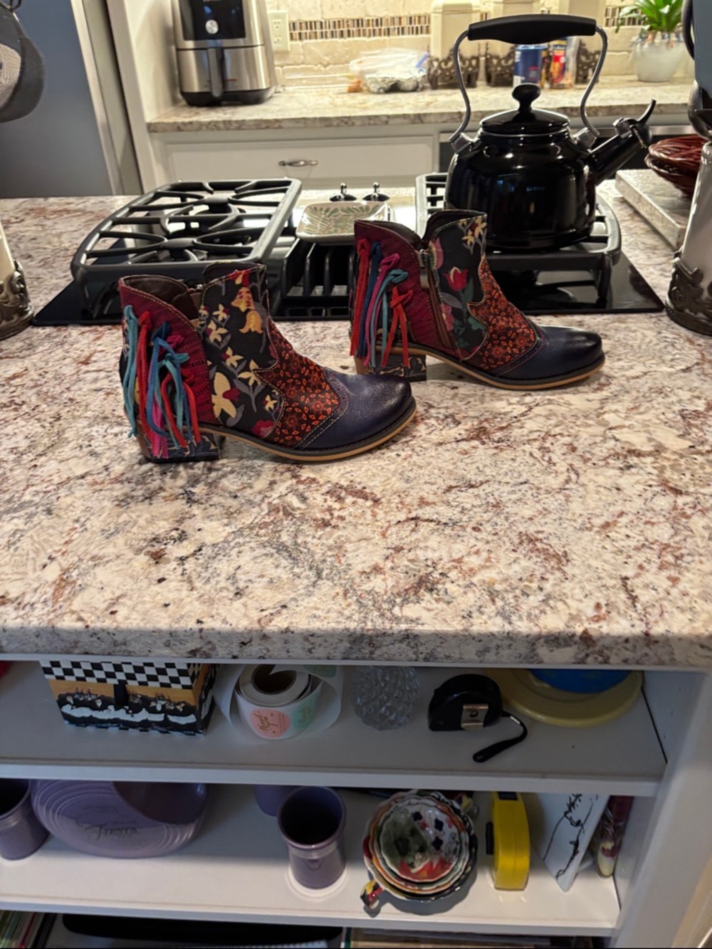 Source Unknown Multicolor Floral Fringe Ankle Boots